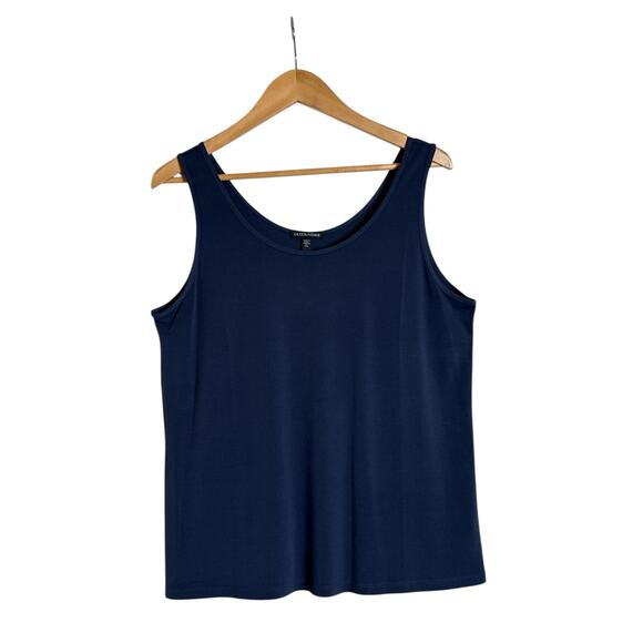 Eileen Fisher Women's Scoop Neck Soft Stretch Silk Jersey Tank Top Size L Navy - Picture 2 of 8